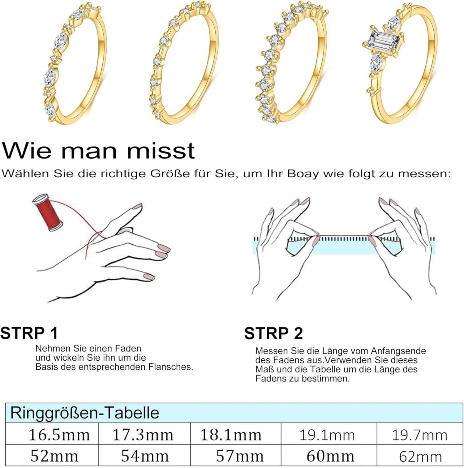 4 Stück Gold Ringe Set Frauen 14K Zirkonia Verlobungsringe Gr. 52-62