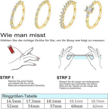 4 Stück Gold Ringe Set Frauen 14K Zirkonia Verlobungsringe Gr. 52-62