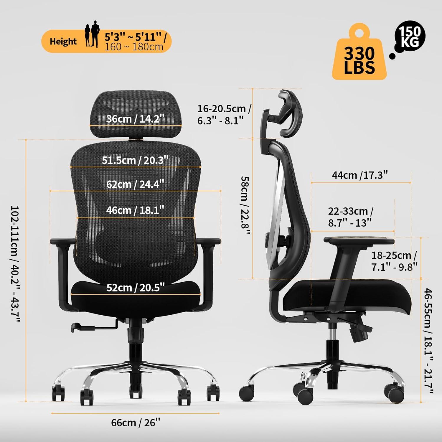 Ergonomischer Bürostuhl mit 3D Lendenstütze & verstellbaren
