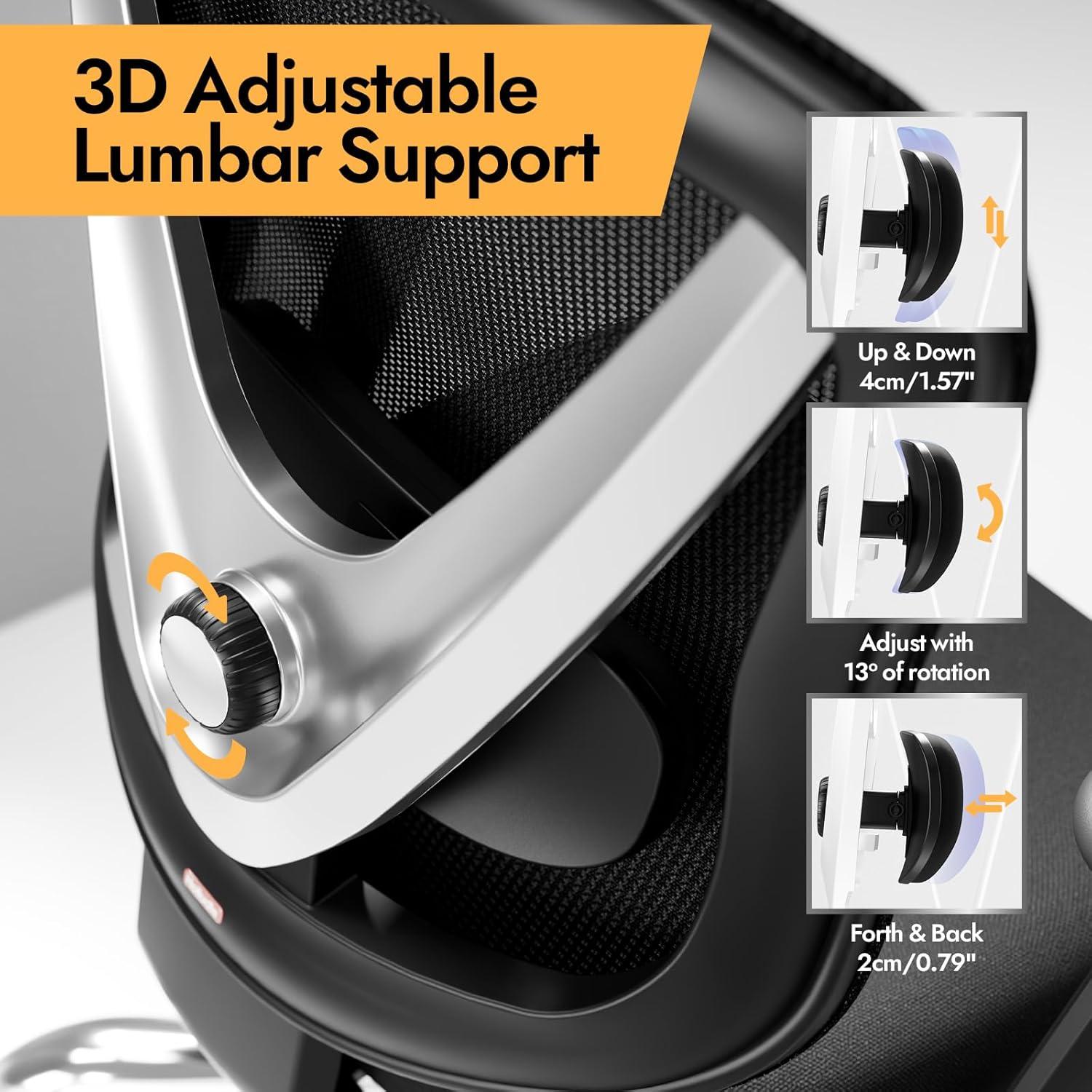 Ergonomischer Bürostuhl mit 3D Lendenstütze & verstellbaren Armlehnen