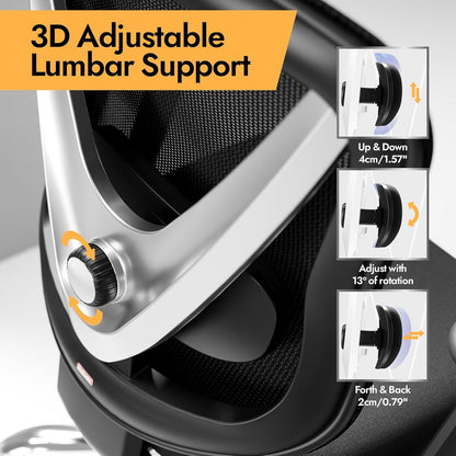Ergonomischer Bürostuhl mit 3D Lendenstütze & verstellbaren Armlehnen