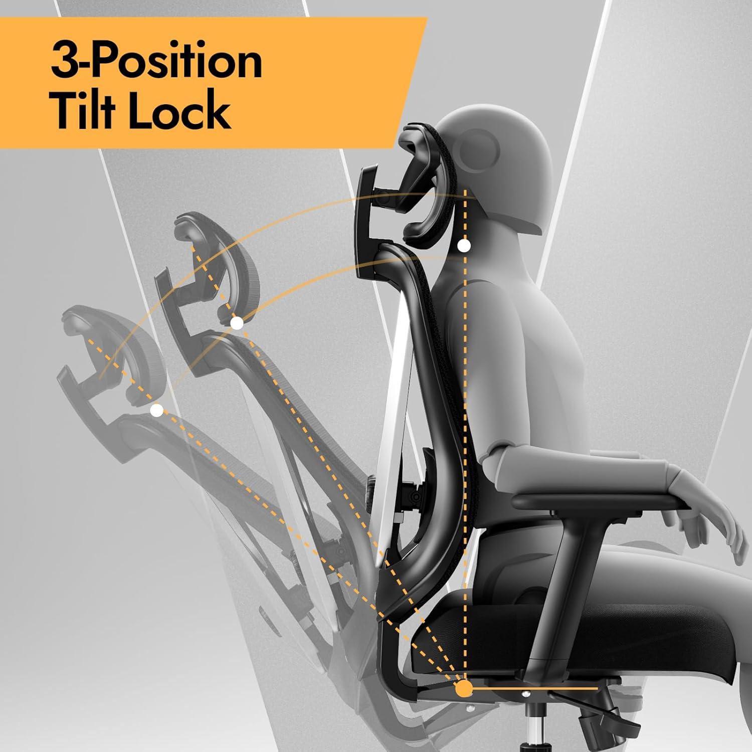 Ergonomischer Bürostuhl mit 3D Lendenstütze, Armlehnen Schwarz