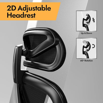 Ergonomischer Bürostuhl Schwarz mit 3D Lendenstütze & verstellbaren Armlehnen