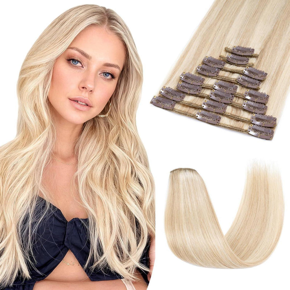 Echthaar Clip ins Extensions #18/613 Blond 35cm - 8 Stück