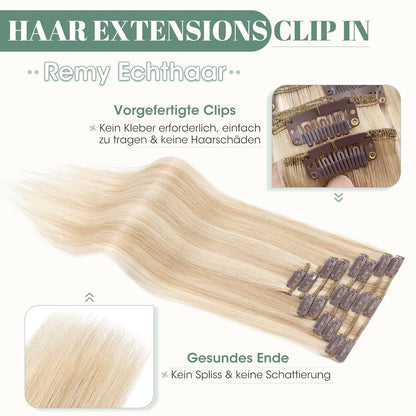 Echthaar Clip ins Extensions #18/613 Blond 35cm - 8 Stück
