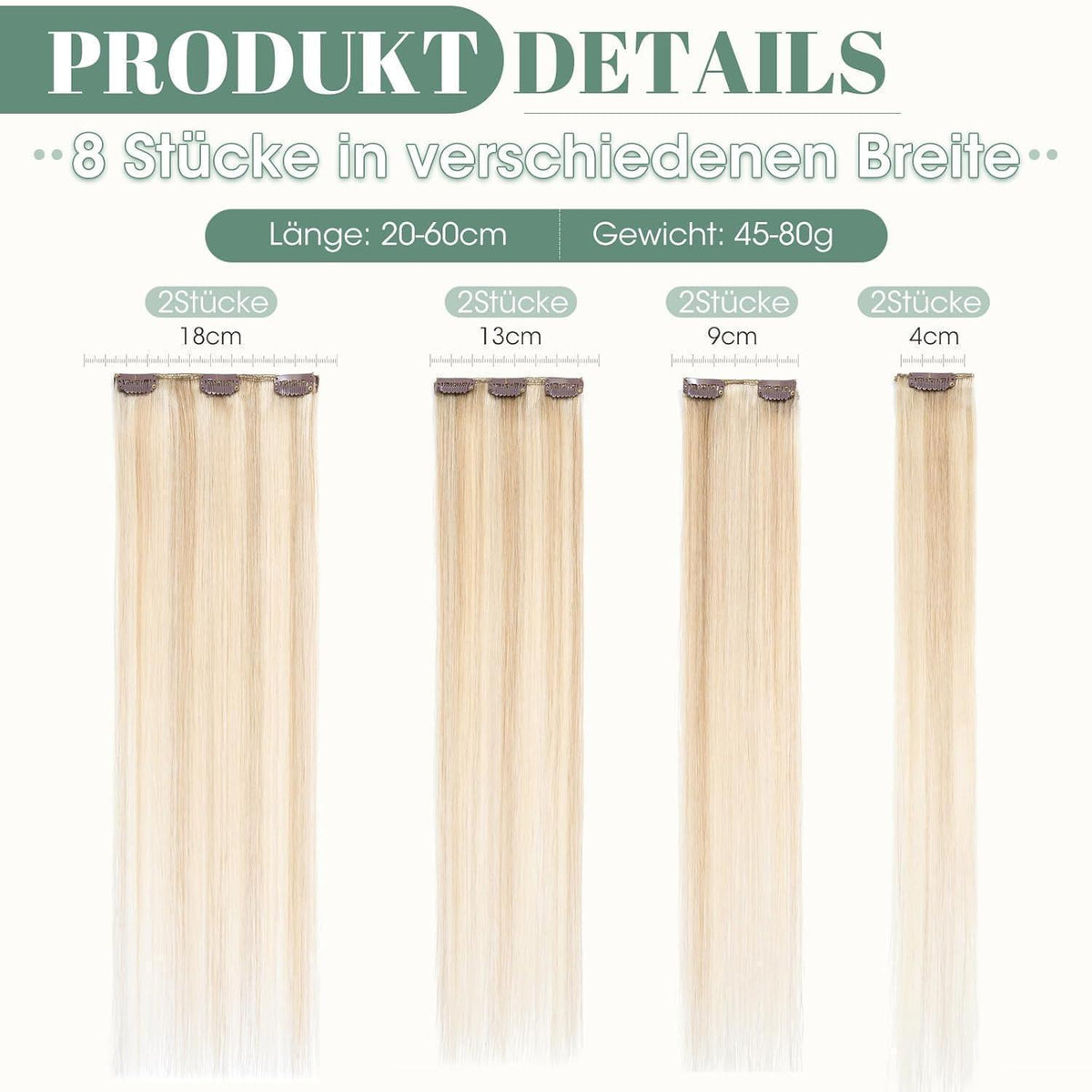 Echthaar Clip ins Extensions #18/613 Blond 35cm - 8 Stück
