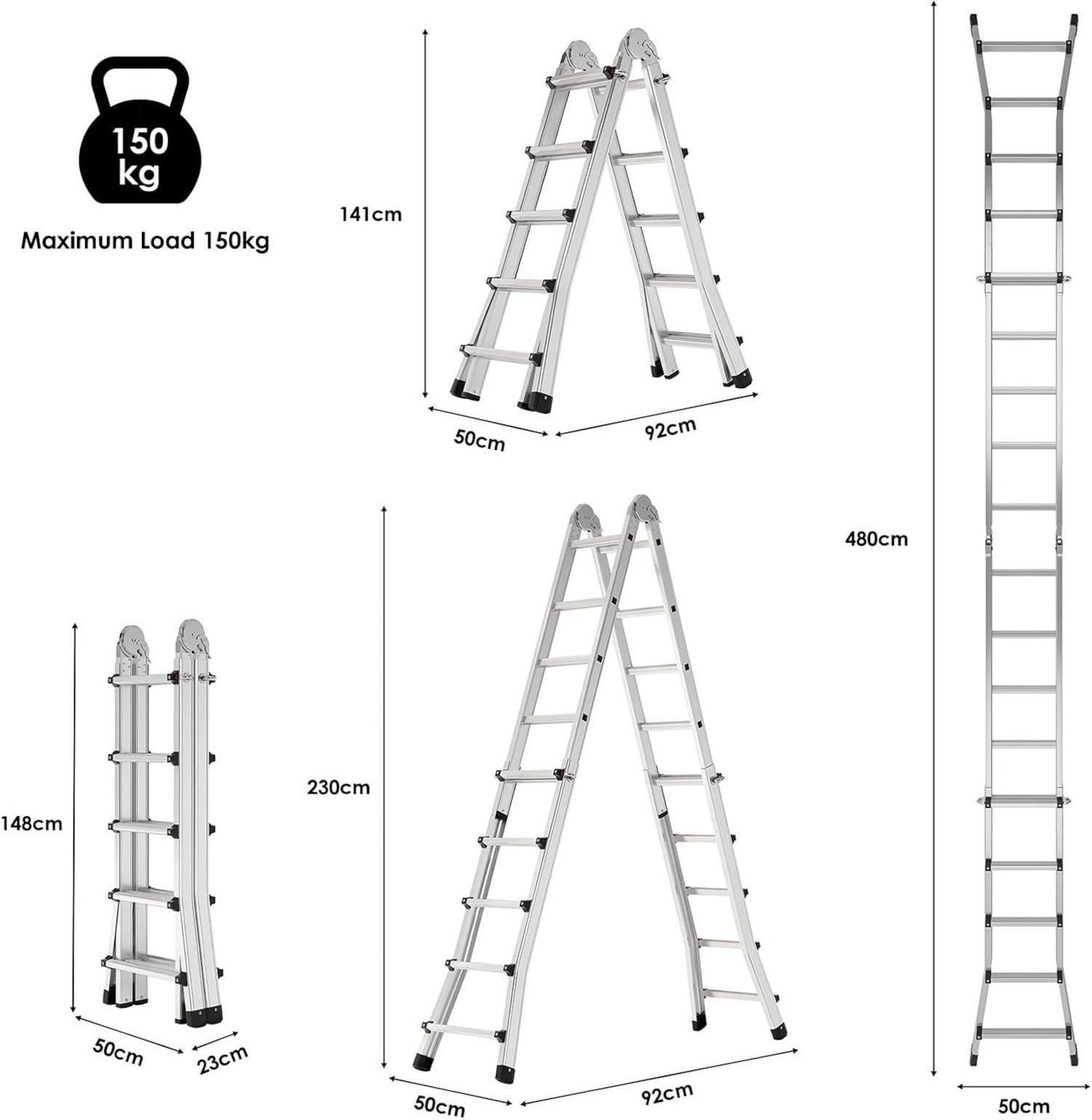 Aluleiter Mehrzweckleiter 4.8M Teleskopleiter 3-in-1