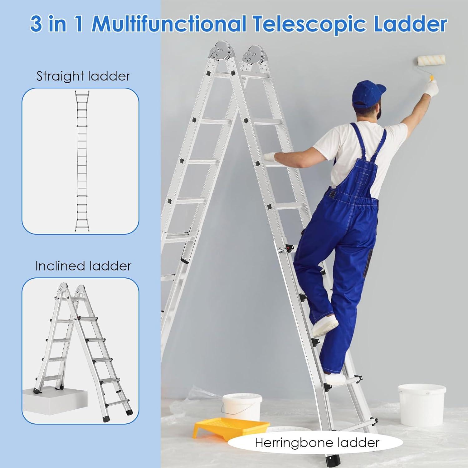 TLGREEN Aluleiter 4.8M Teleskopleiter 3in1 Multifunktionsleiter