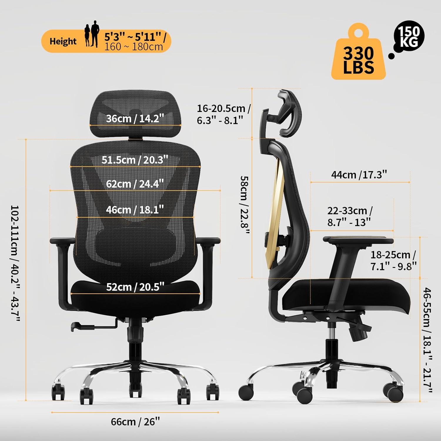 Ergonomischer Bürostuhl mit 3D Lendenstütze und