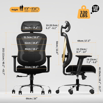Ergonomischer Bürostuhl mit 3D Lendenstütze und