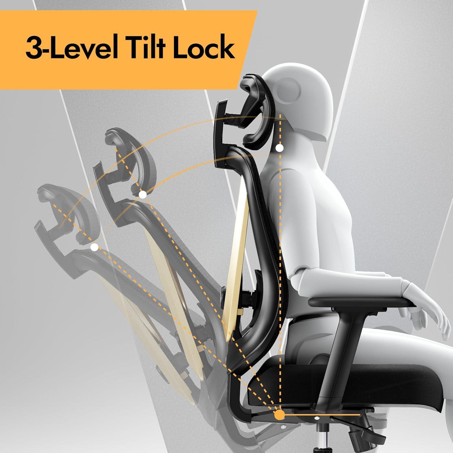 Ergonomischer Bürostuhl mit 3D Lendenstütze verstellbaren Armlehnen V-Rücken