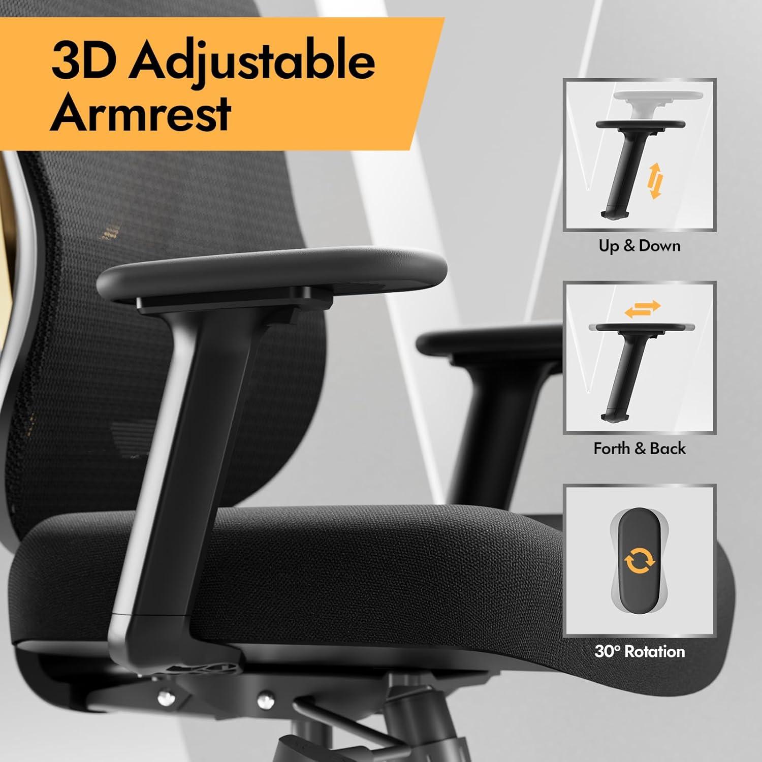 Ergonomischer Bürostuhl mit 3D Lendenstütze verstellbaren Armlehnen V-Rücken