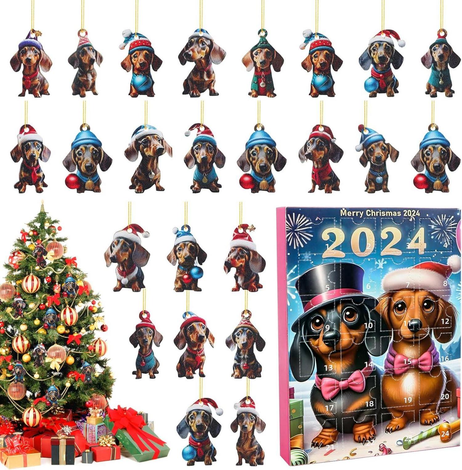 Weihnachtsbaum Welpe Anhänger Adventskalender 2024 24-Tage Countdown