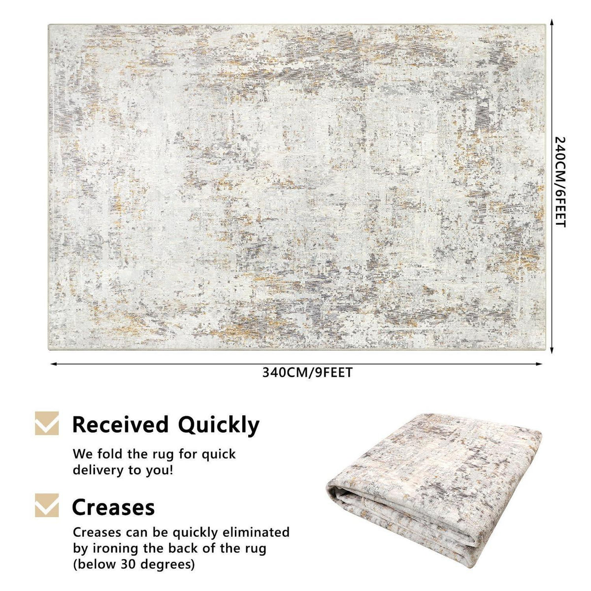 Abstrakt Teppich 240x340cm Beige – Waschbar & Rutschfest