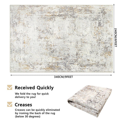 Abstrakt Teppich 240x340cm Beige – Waschbar & Rutschfest
