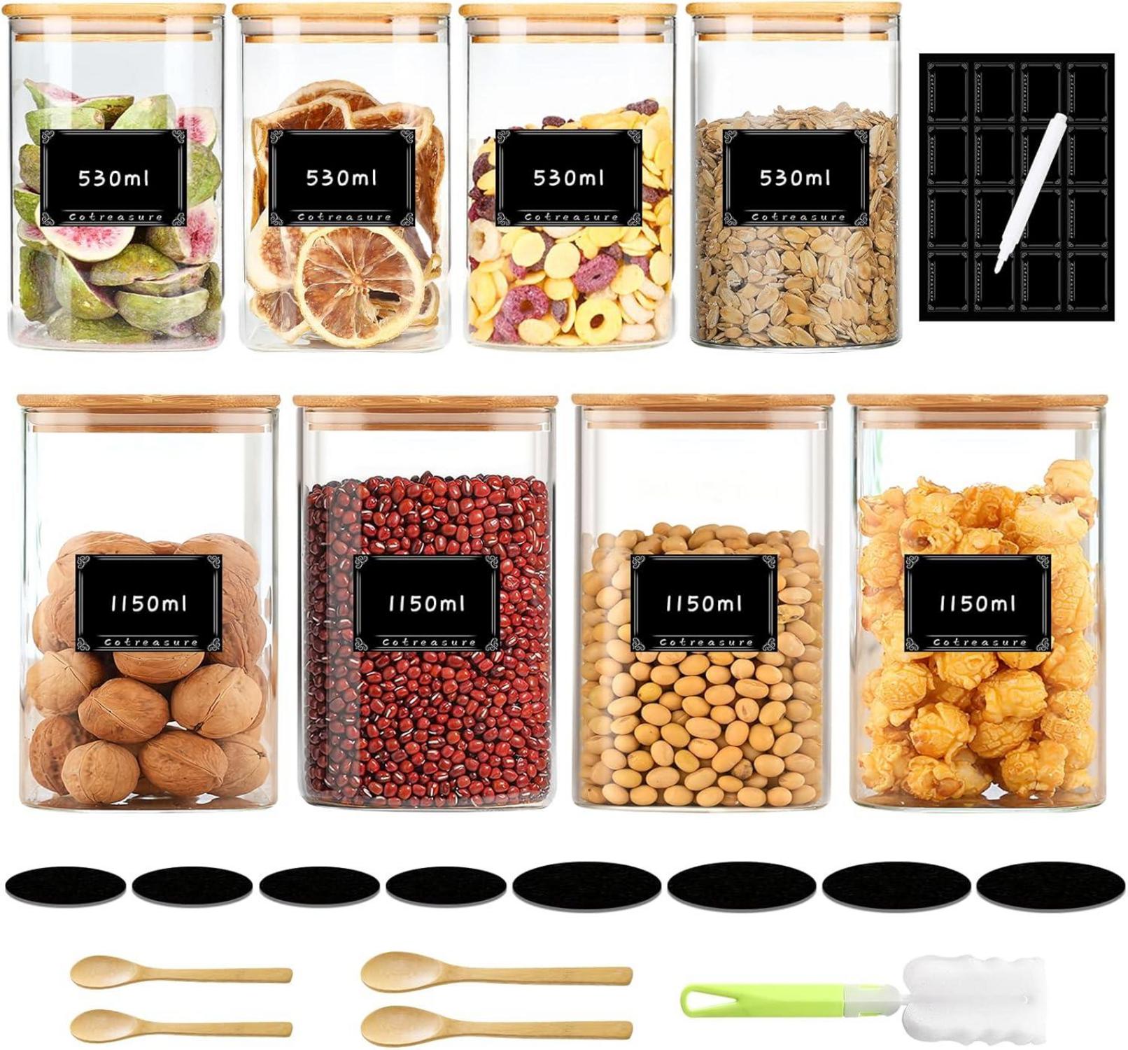 Vorratsgläser Set 8-teilig mit Deckel, Luftdicht, Glasbehälter