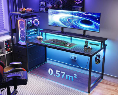 Gaming Tisch LED-Beleuchtung Schubladen Monitorständer