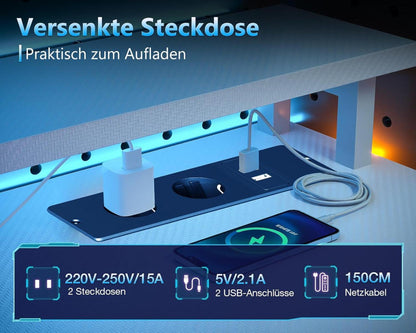 Gaming Tisch LED-Beleuchtung Schubladen Ablageflächen 151x50