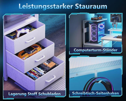 Gaming Tisch LED-Beleuchtung Steckdose Schubladen Monitorständer