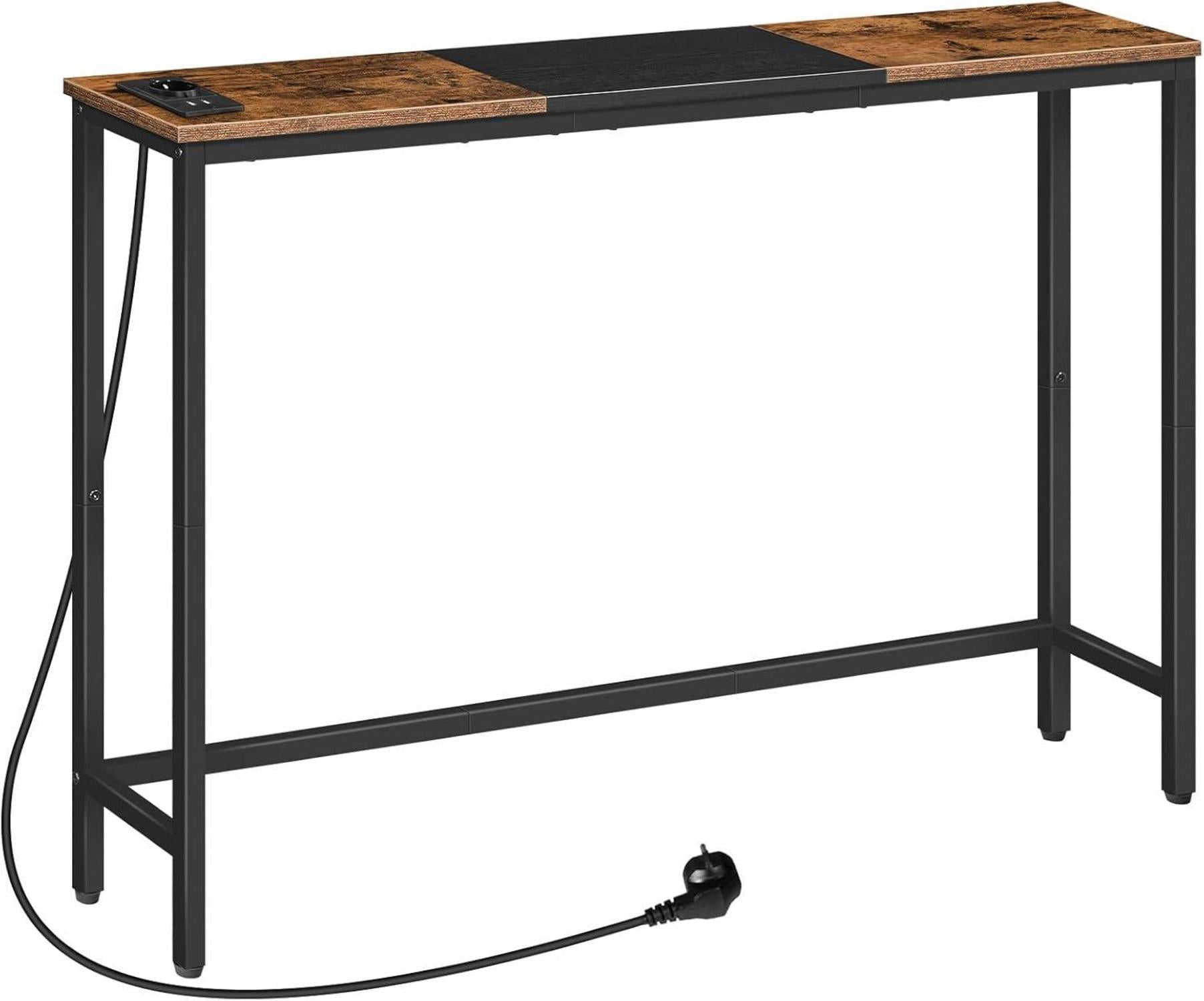 Schmaler Konsolentisch mit Ladestation Vintagebraun Schwarz