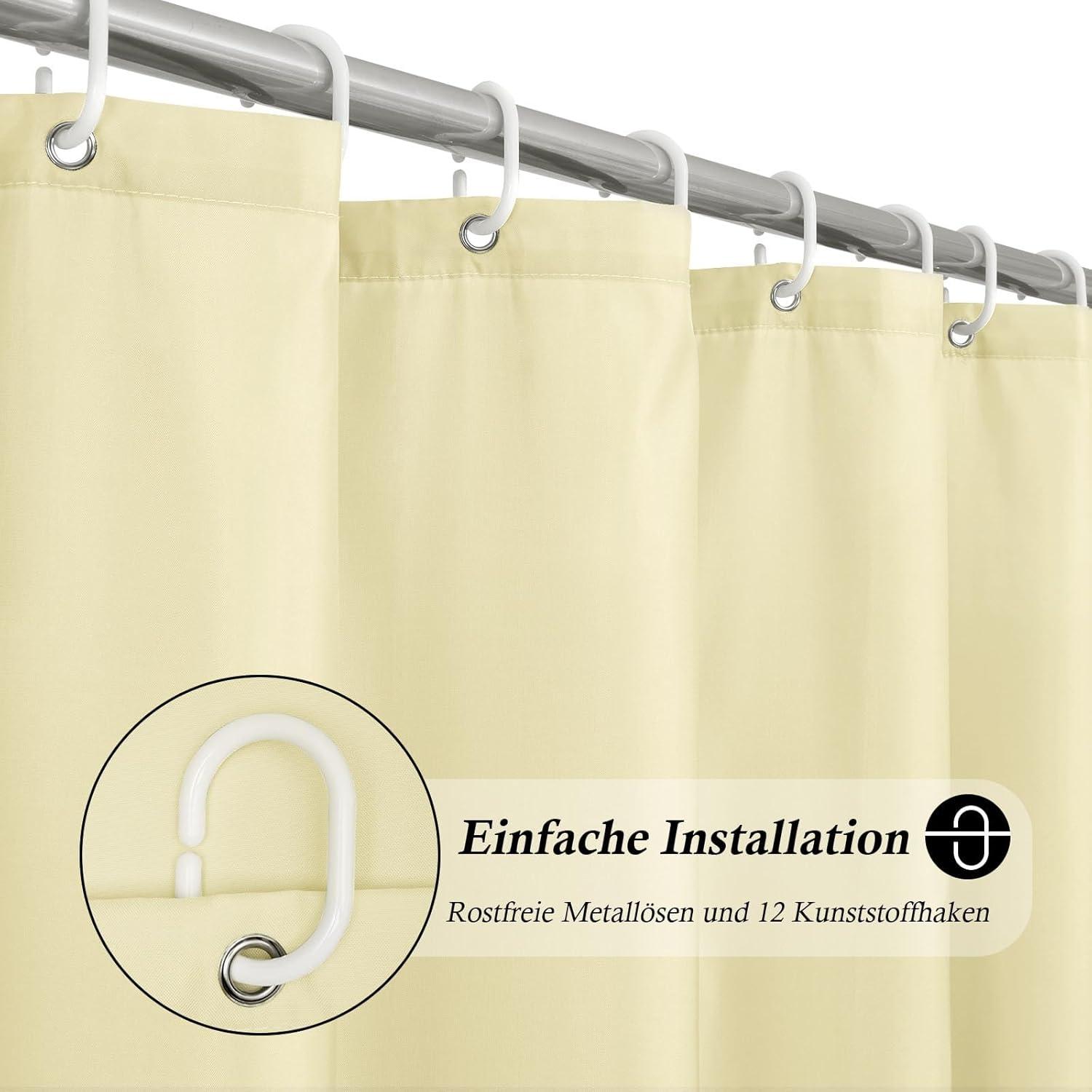 Duschvorhang 180x180 cm Beige Wasserdicht Anti-Schimmel