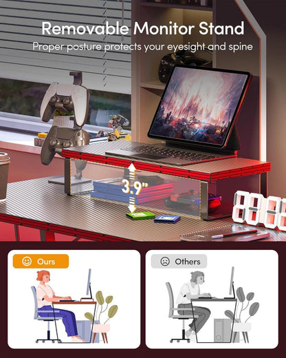 Gaming Tisch Eckschreibtisch 170x120 cm L-Form Monitorständer Kohlefaser