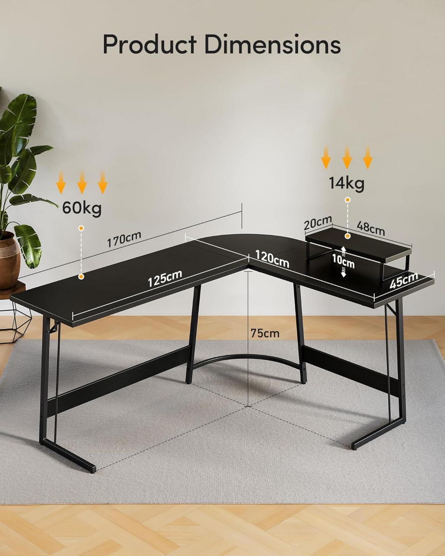 Eckschreibtisch Gaming Tisch L Form 170 x 120 cm Monitorständer