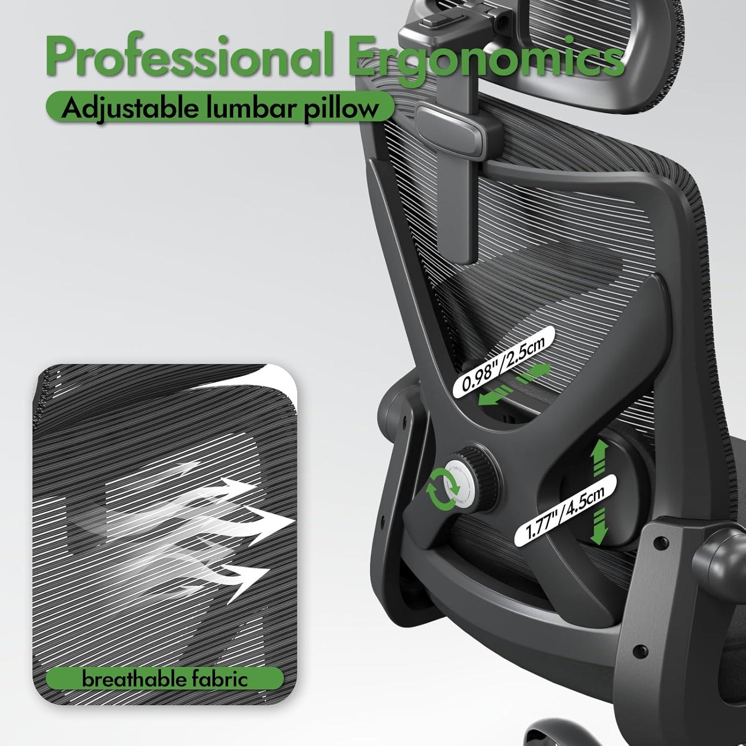 Ergonomischer Gaming-Bürostuhl mit Lendenwirbelstütze und Kopfstütze