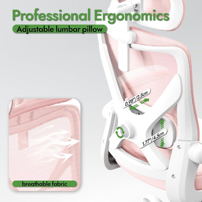 Ergonomischer Bürostuhl mit Lendenwirbelstütze und Netzgewebe - Rosa