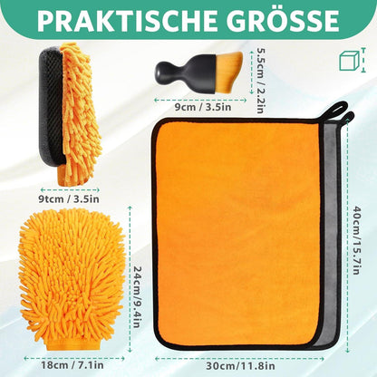 7-tlg. Autopflege Set: Mikrofasertücher, Waschhandschuhe & Bürsten