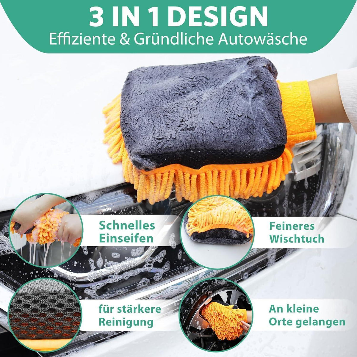 7-tlg. Autopflege Set: Mikrofasertücher, Waschhandschuhe & Bürsten