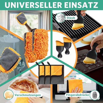 7-tlg. Autopflege Set: Mikrofasertücher, Waschhandschuhe & Bürsten
