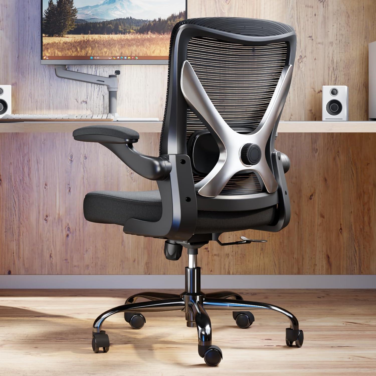 Ergonomischer Bürostuhl mit Lendenwirbelstütze, Schwarz/Silber