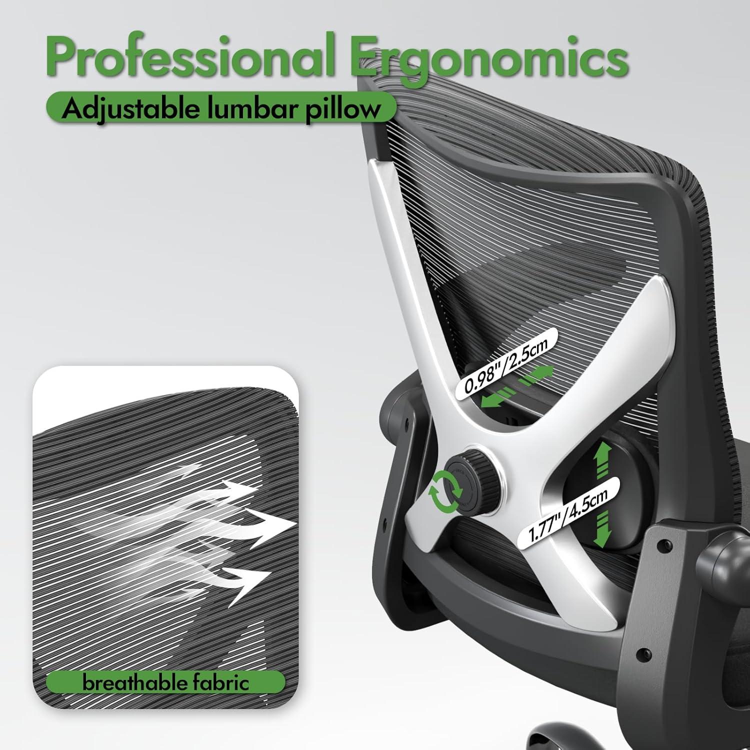 Ergonomischer Bürostuhl mit Lendenwirbelstütze, Schwarz/Silber