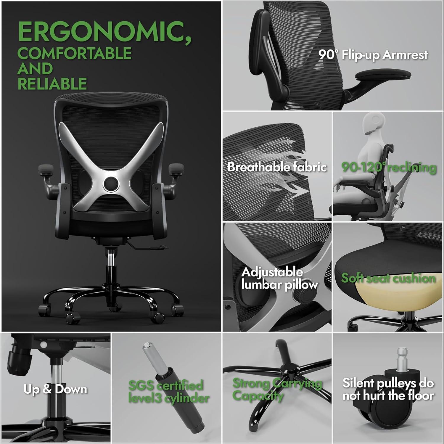 Ergonomischer Bürostuhl mit Lendenwirbelstütze Schwarz Silber