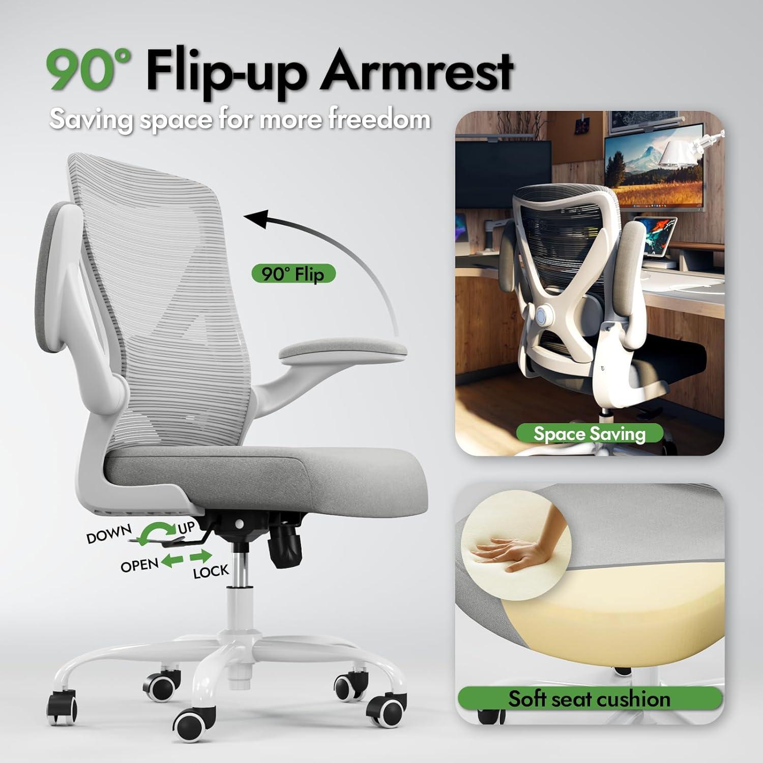 Ergonomischer Bürostuhl mit Lendenwirbelstütze und Mesh, Grau