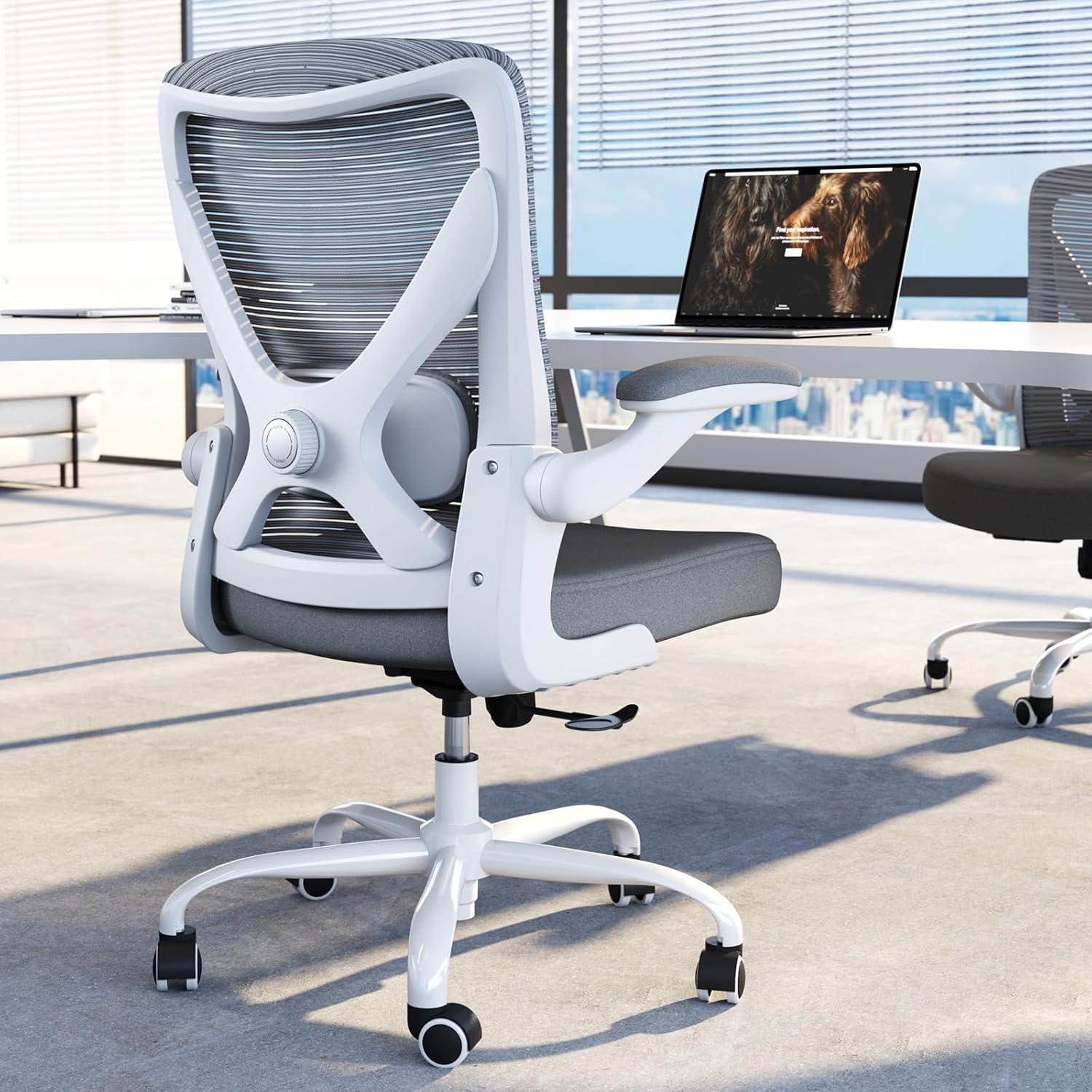 Ergonomischer Bürostuhl mit Lendenwirbelstütze und Mesh, Grau