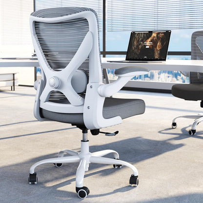 Ergonomischer Bürostuhl mit Lendenwirbelstütze und Mesh, Grau