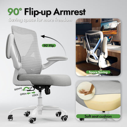 Ergonomischer Bürostuhl mit Lendenwirbelstütze und Mesh, Grau-Silber