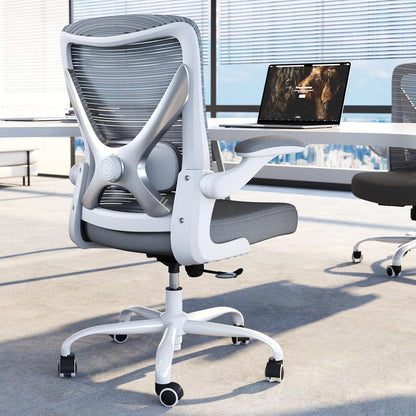 Ergonomischer Bürostuhl mit Lendenwirbelstütze und Mesh, Grau-Silber