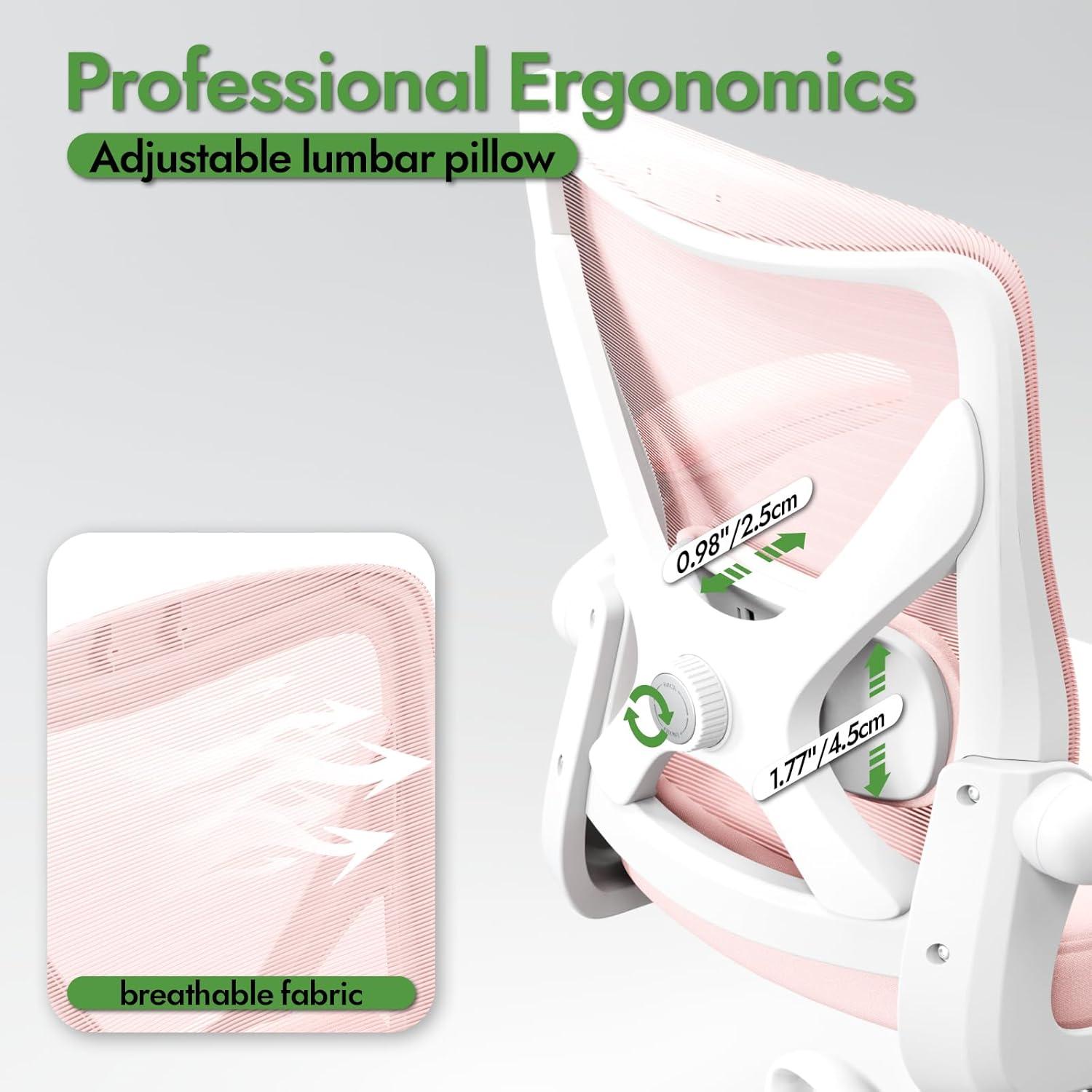 Ergonomischer Bürostuhl mit Lendenwirbelstütze Mesh Rosa