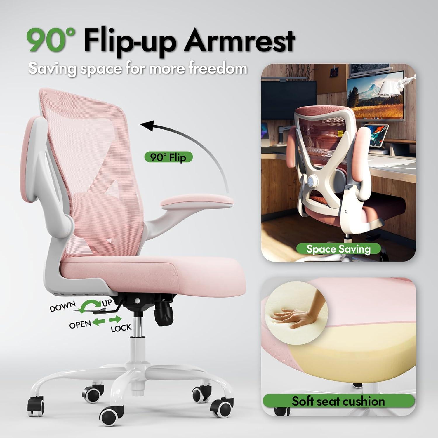 Ergonomischer Bürostuhl mit Lendenwirbelstütze in Rosa