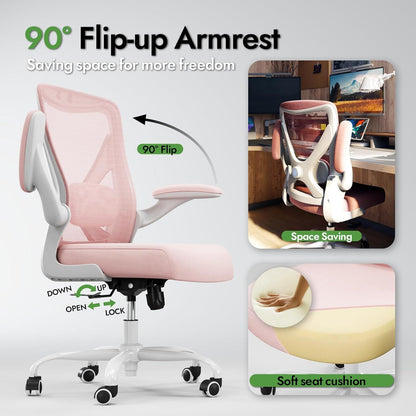 Ergonomischer Bürostuhl mit Lendenwirbelstütze in Rosa
