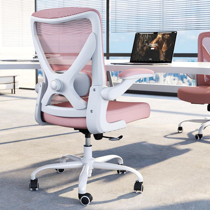 Ergonomischer Bürostuhl mit Lendenwirbelstütze in Rosa
