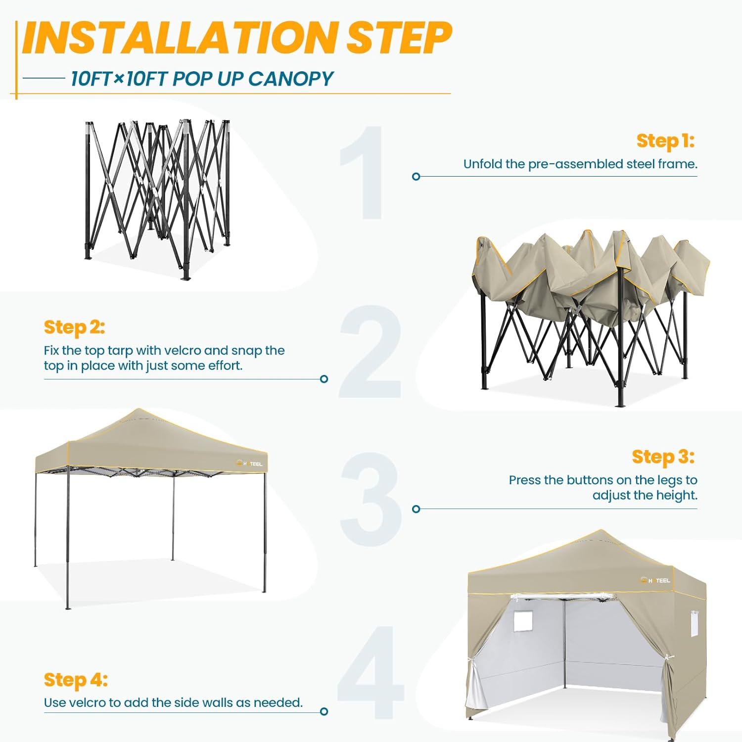 HOTEEL Faltpavillon 3x3 Wasserdicht mit 4 Seitenwänden, UV-Schutz 50+, Stabil & Winterfest