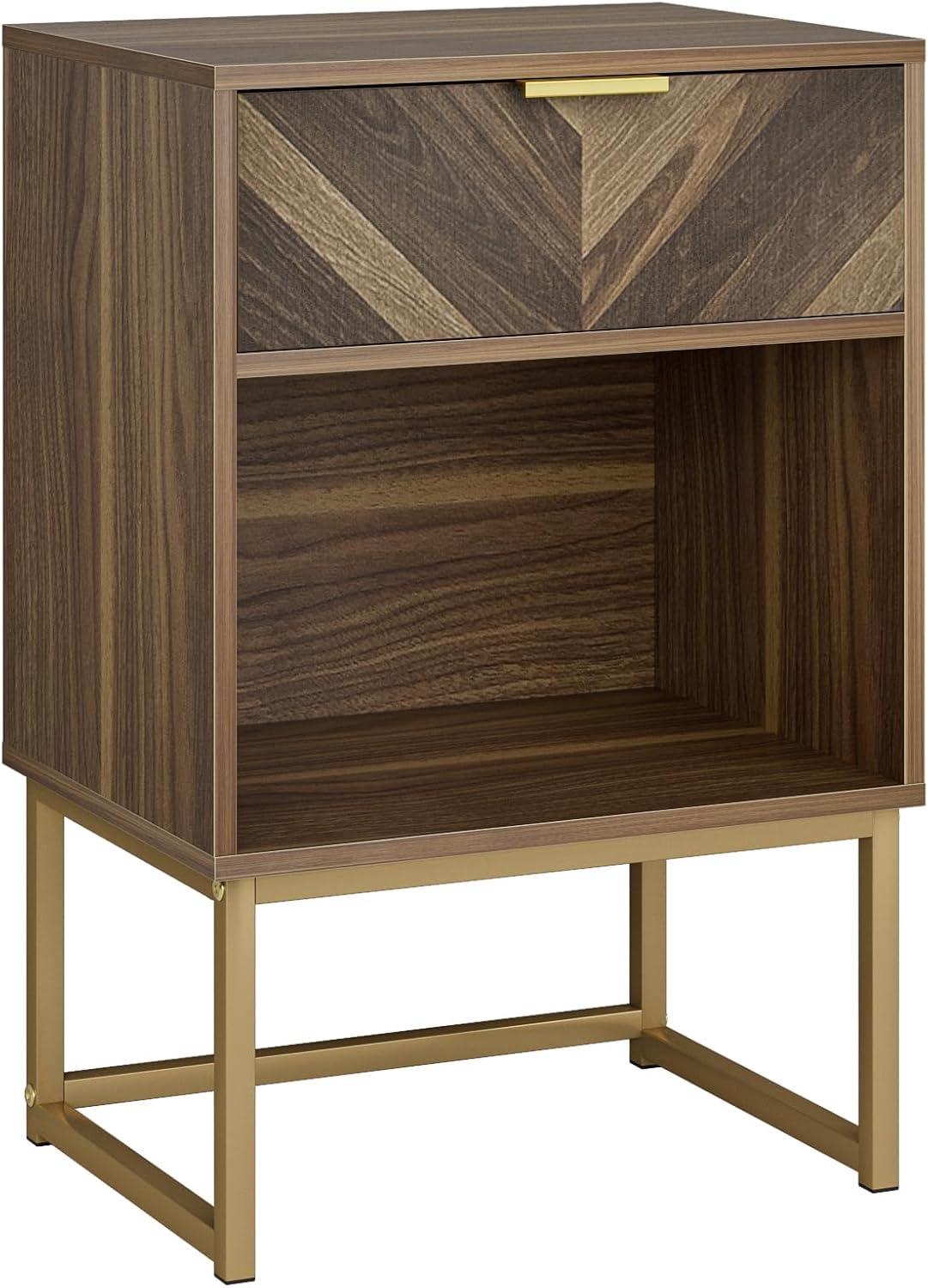 HEYZOEY Nachttisch mit Eichenschublade Nussbaum Holz Moderne Endtisch