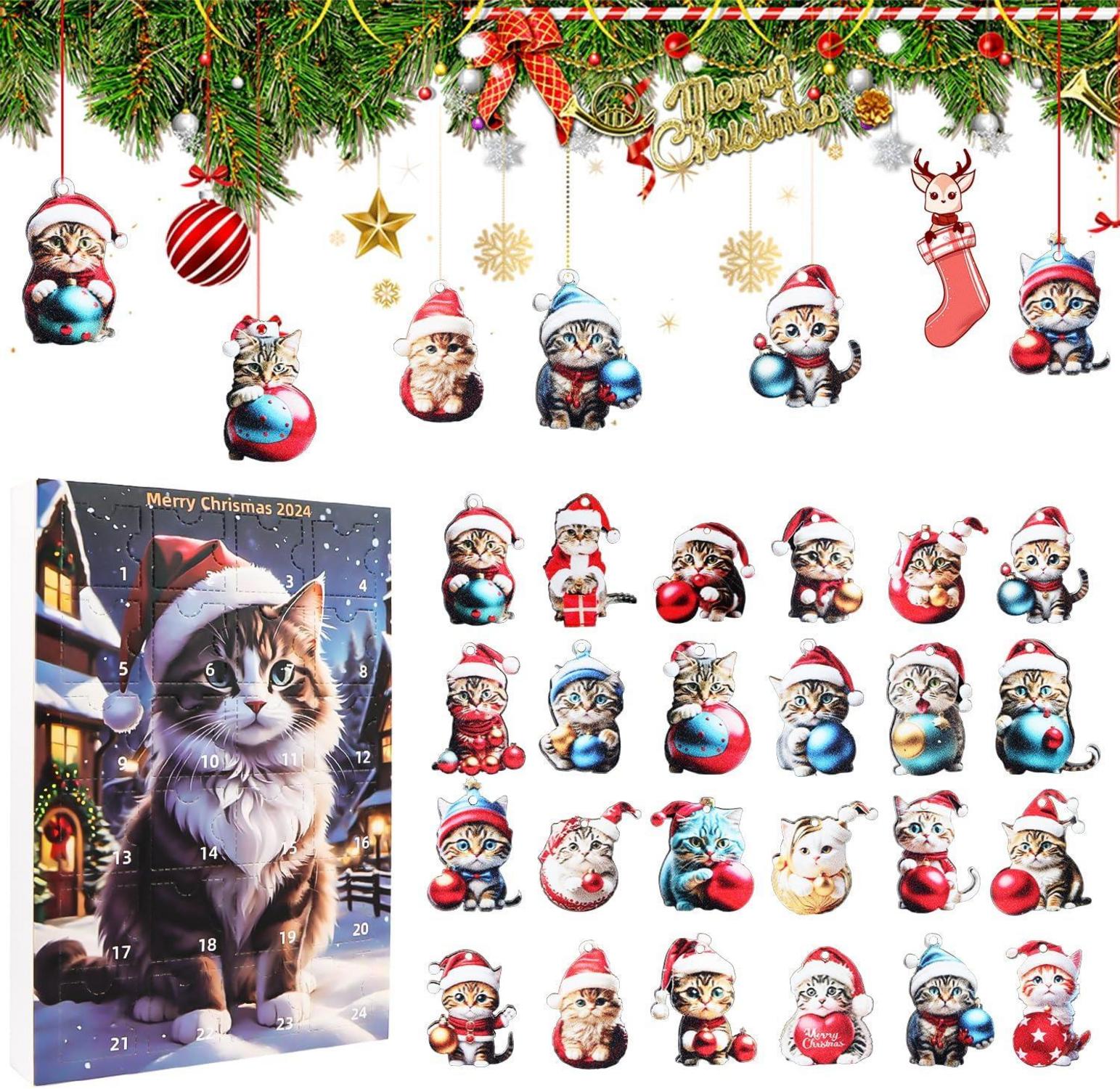 Weihnachtsbaum Katzen Anhänger Adventskalender 2024 Cartoon-Stil Acryl
