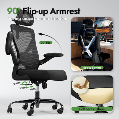 Ergonomischer Bürostuhl mit Lendenwirbelstütze und Kopfstütze in Schwarz/Silber