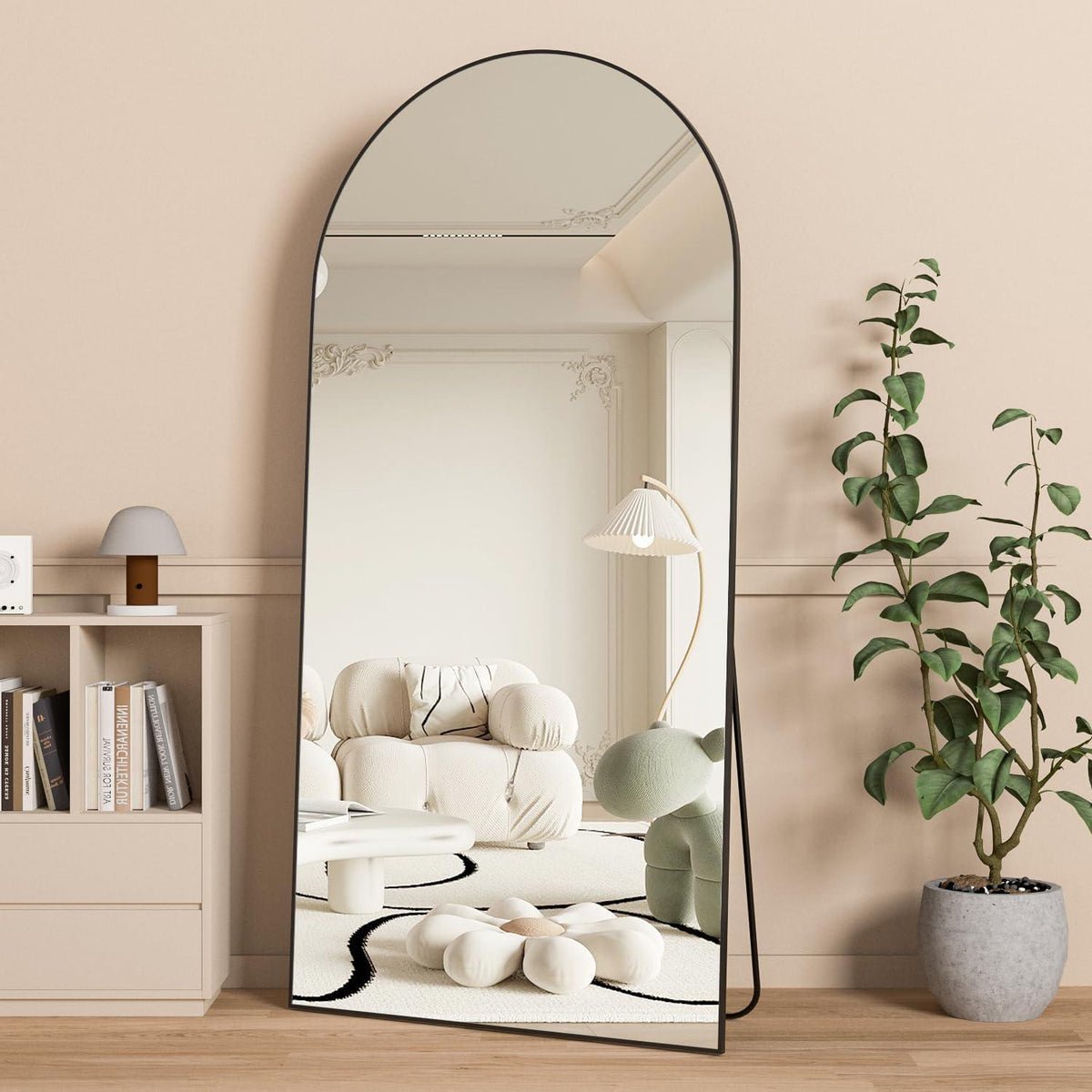 Gewölbter Ganzkörper Spiegel 180x80cm – Stehend, Hängend, Schwarz