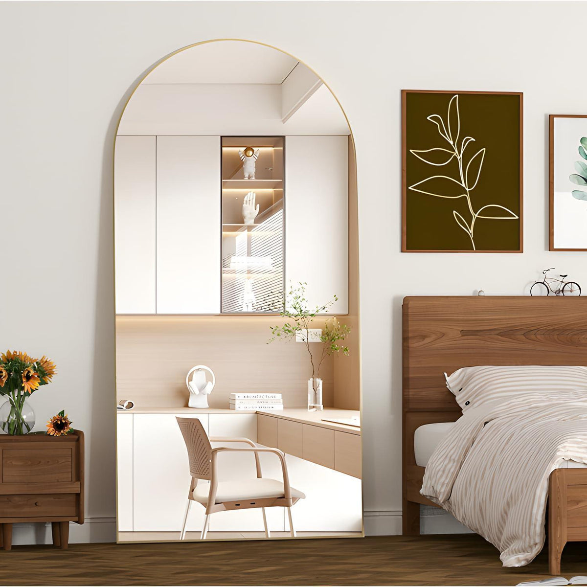Gewölbter Ganzkörper Spiegel 180x80cm Gold – Stehend & Wandmontage